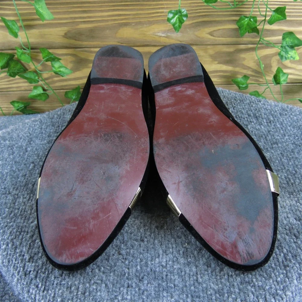 Harpelunde Men Black Velvet Loafer Slip On Dress Shoes With Gold Plate‎ Size 11